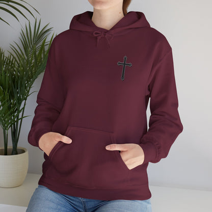 Warrior’s Black Cross Women’s Hoodie – Front & Back Christian Apparel | Ephesians 6:11
