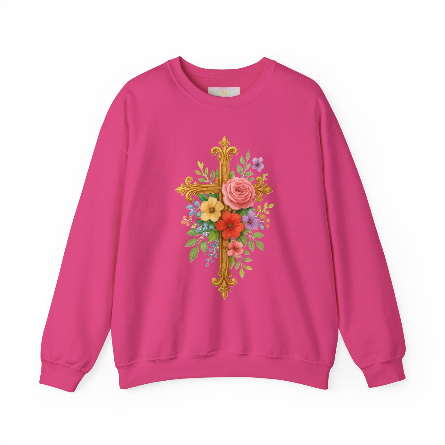 Golden Floral Cross Women’s Sweatshirt – Grace in Full Bloom