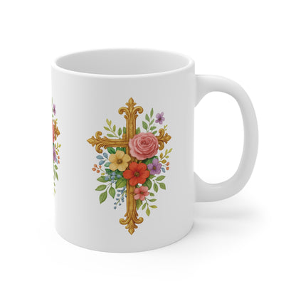 Floral Cross Inspiration Mug – Bloom in His Grace