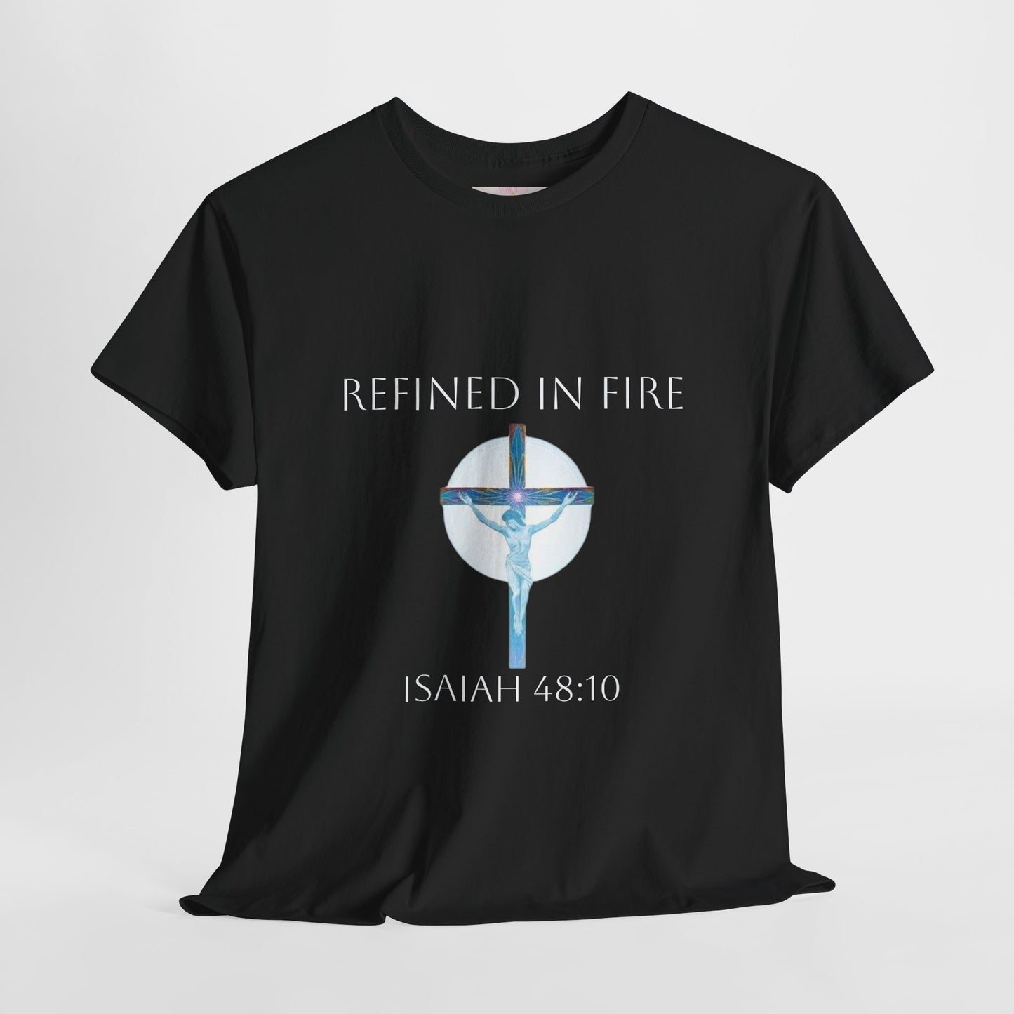 Men's Refined in Fire Christian T-Shirt – Modern Cross Design (White Lettering)
