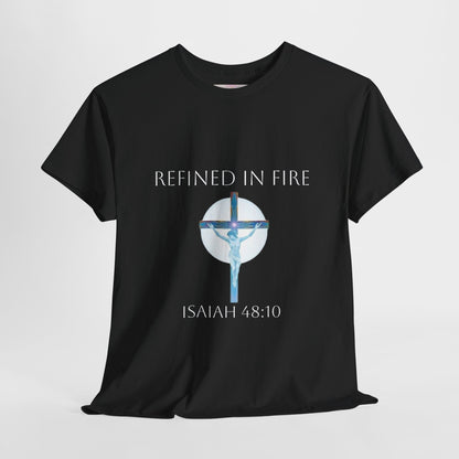 Men's Refined in Fire Christian T-Shirt – Modern Cross Design (White Lettering)