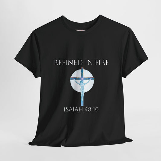 Men's Refined in Fire Christian T-Shirt – Modern Cross Design (White Lettering)