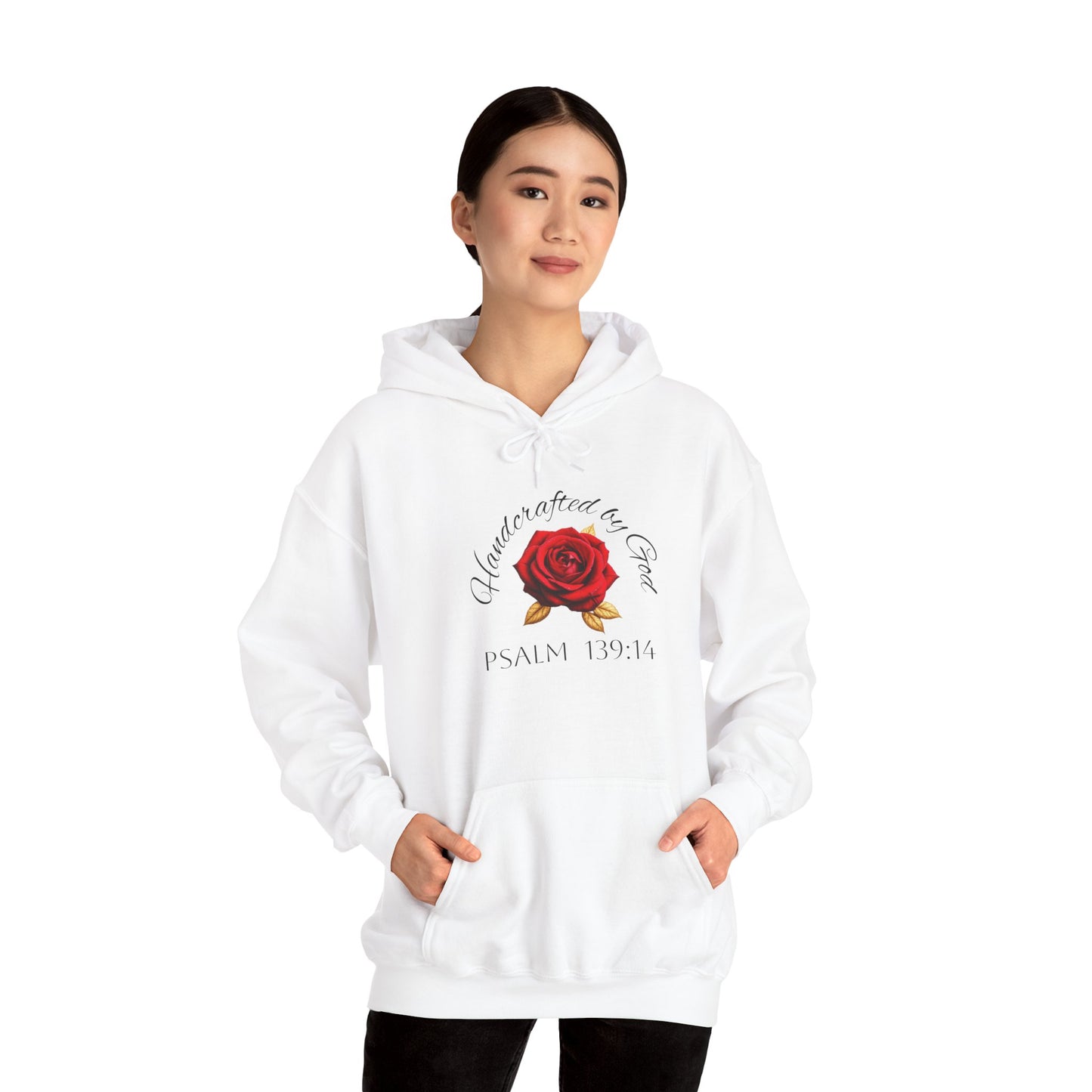 Handcrafted by God Rose Women's Hoodie – Christian Apparel (Dark Lettering)
