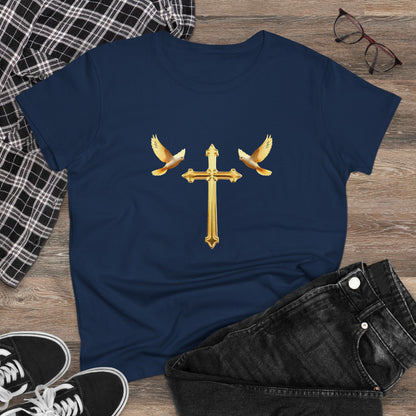 Flight of Grace – Gold Cross & Doves Tee