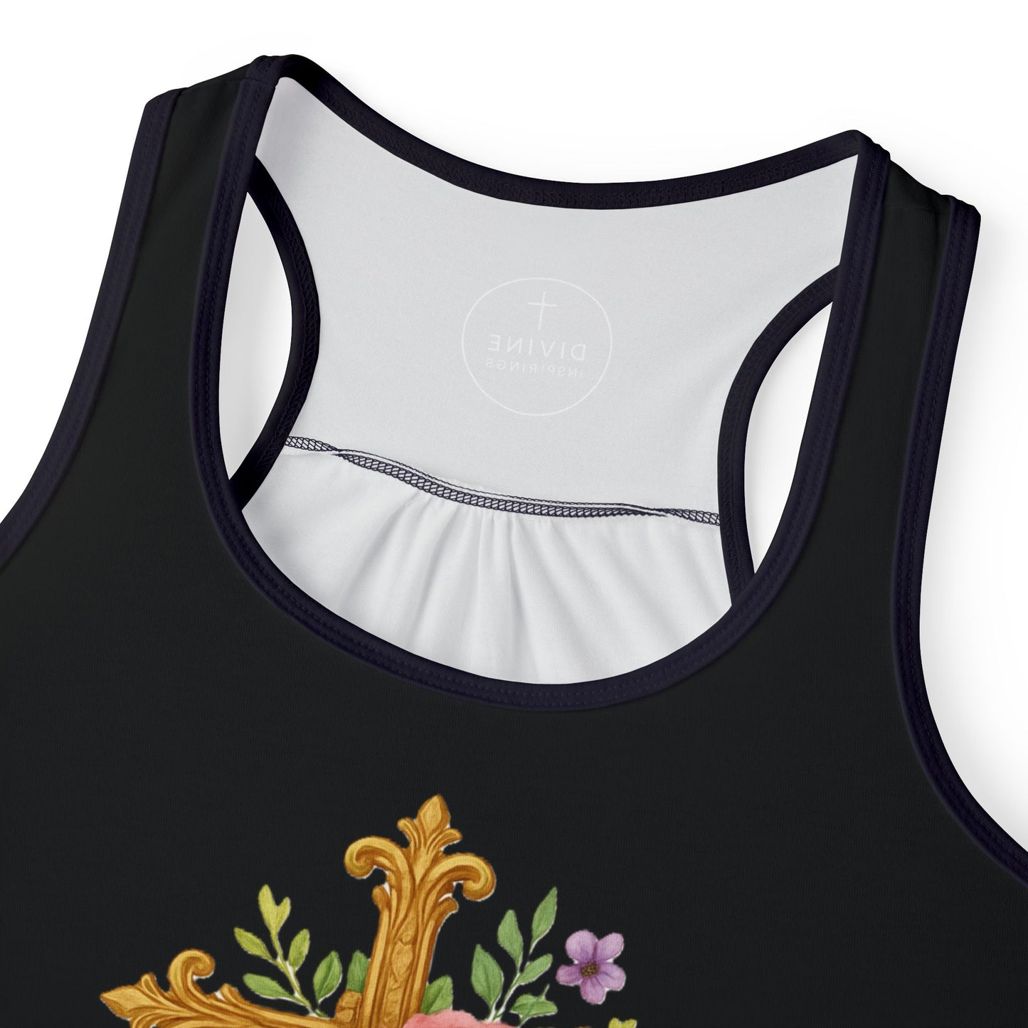 Floral Cross Women’s Christian Tank Top in Black – Beauty in the Power of the Cross
