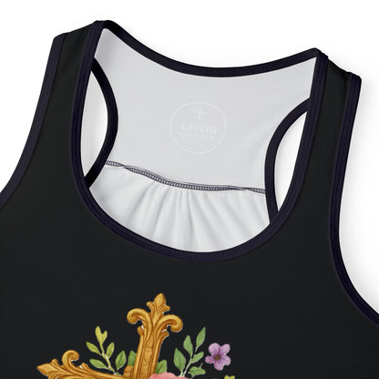 Floral Cross Women’s Christian Tank Top in Black – Beauty in the Power of the Cross