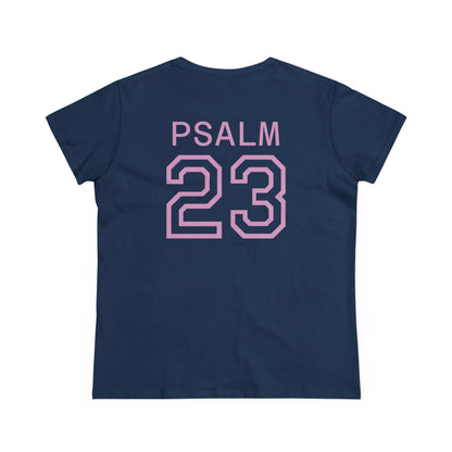 Psalm 23 Women’s Tee – Inspired Sports-Style Shirt (Pink Numbering)