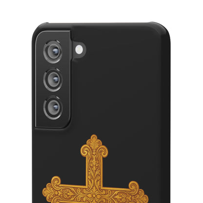 Black Samsung Snap Case – Gold Cross Design