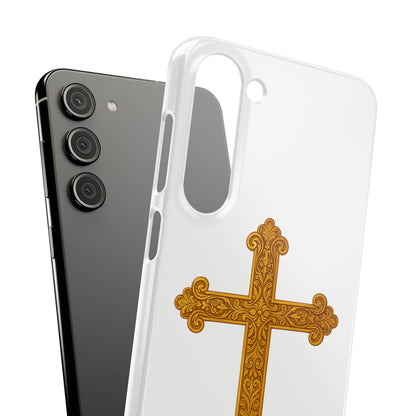 White Samsung Snap Case – Gold Cross Design