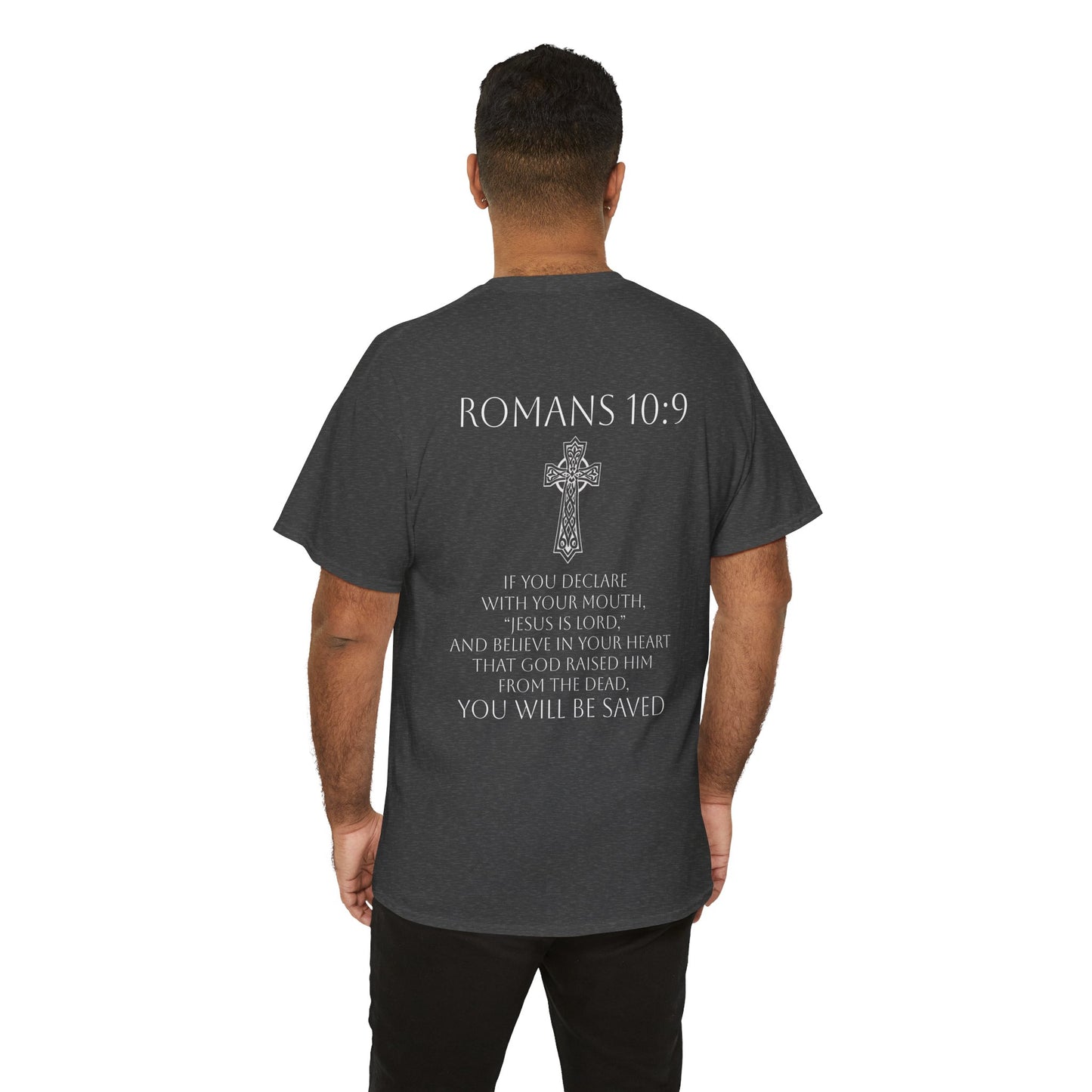 Jesus Is Lord – Romans 10:9 Men’s Bold Faith Tee (White Lettering)