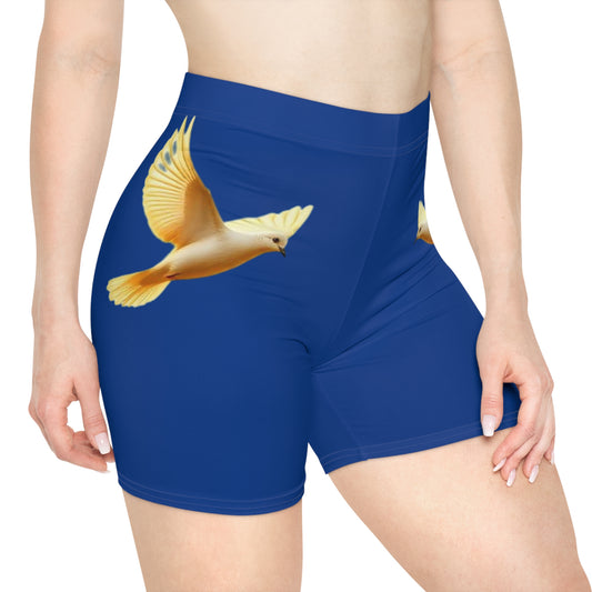 Golden Dove Women’s Biking Shorts in Blue – Spirit of Peace and Power