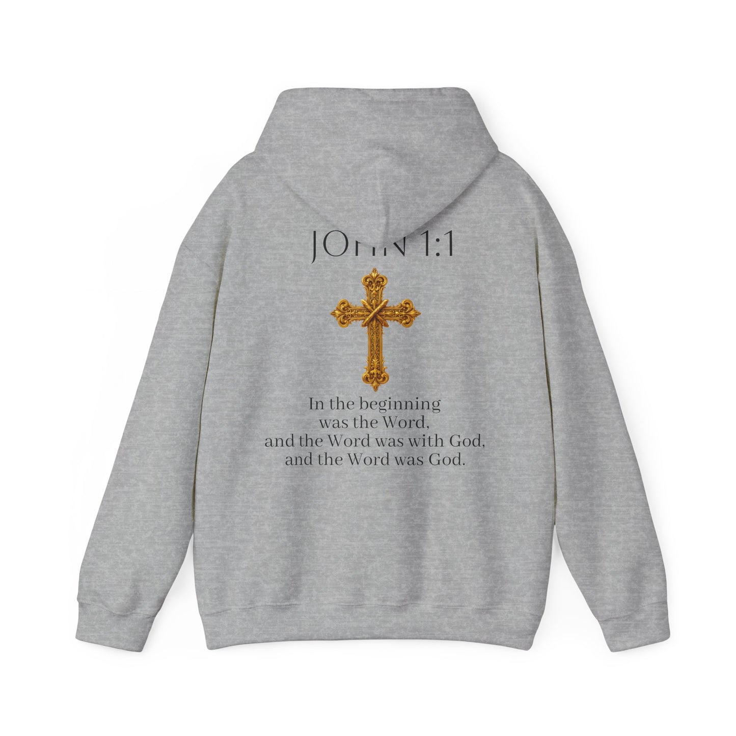 “The Word Eternal” – Men’s Christian Hoodie with Bold Dark Lettering (John 1:1)