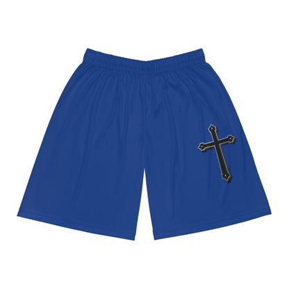 Men's Black Cross Basketball Shorts in Blue - Perfect for Athletes, Summer Wear, Gym, Sports Events, Streetwear