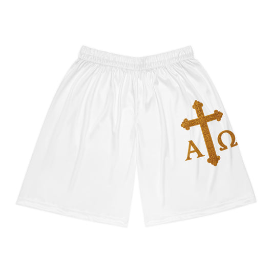 Men’s Alpha & Omega Basketball Shorts – Faith-Inspired Symbolism
