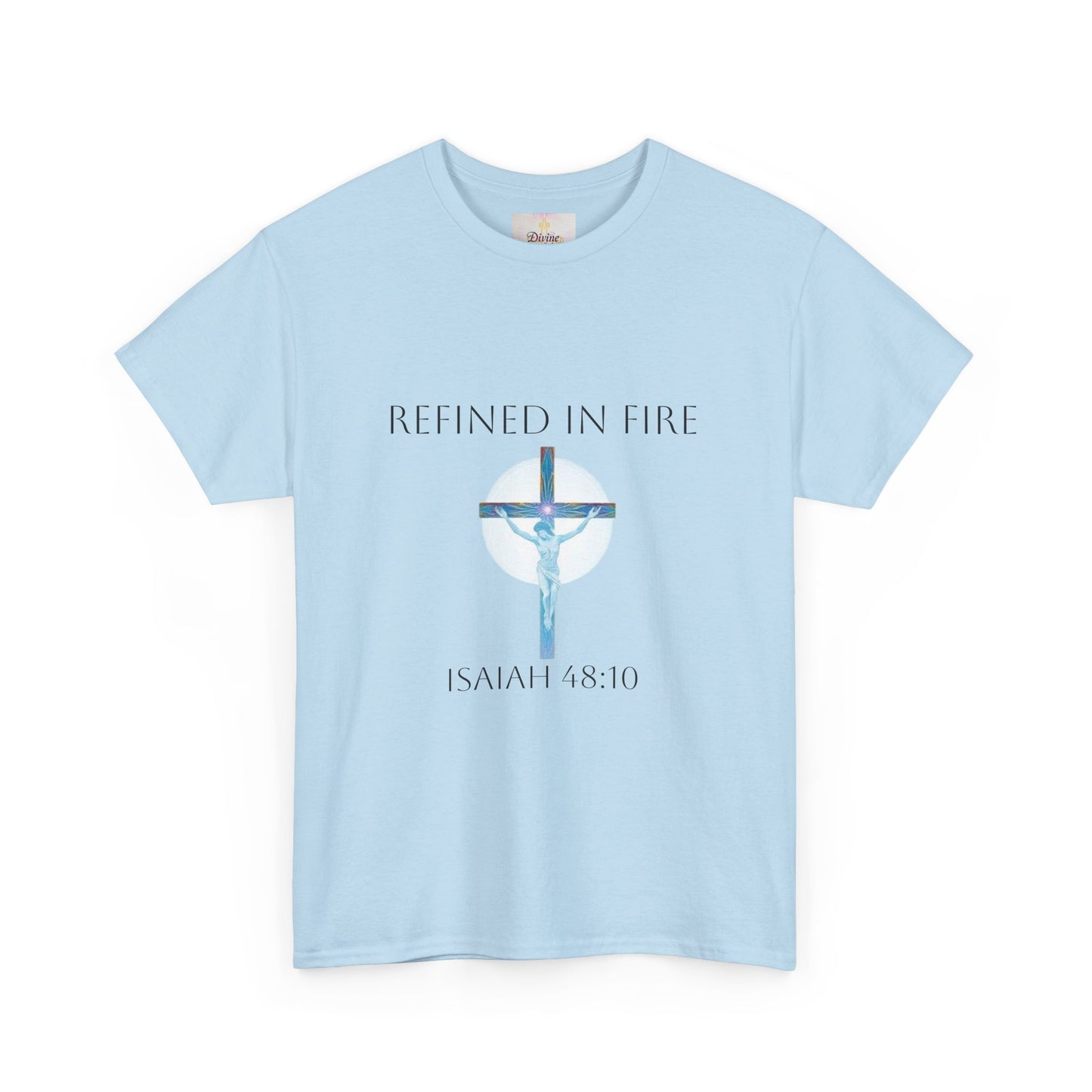 Refined in Fire Christian T-Shirt – Modern Cross Design (Dark Lettering)