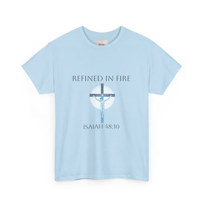Refined in Fire Christian T-Shirt – Modern Cross Design (Dark Lettering)