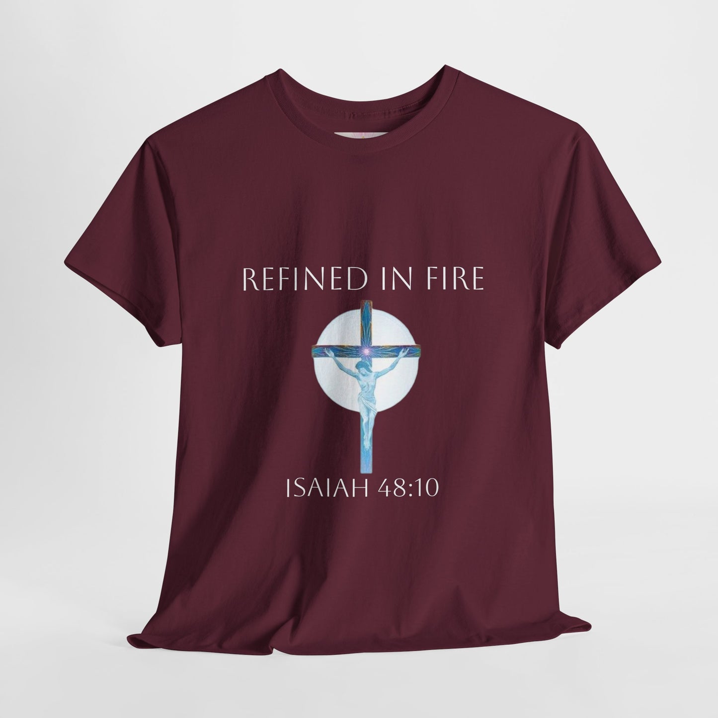 Men's Refined in Fire Christian T-Shirt – Modern Cross Design (White Lettering)