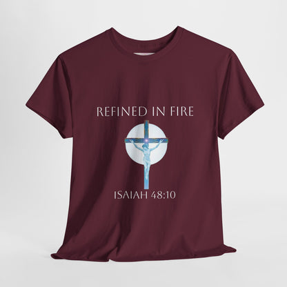 Men's Refined in Fire Christian T-Shirt – Modern Cross Design (White Lettering)