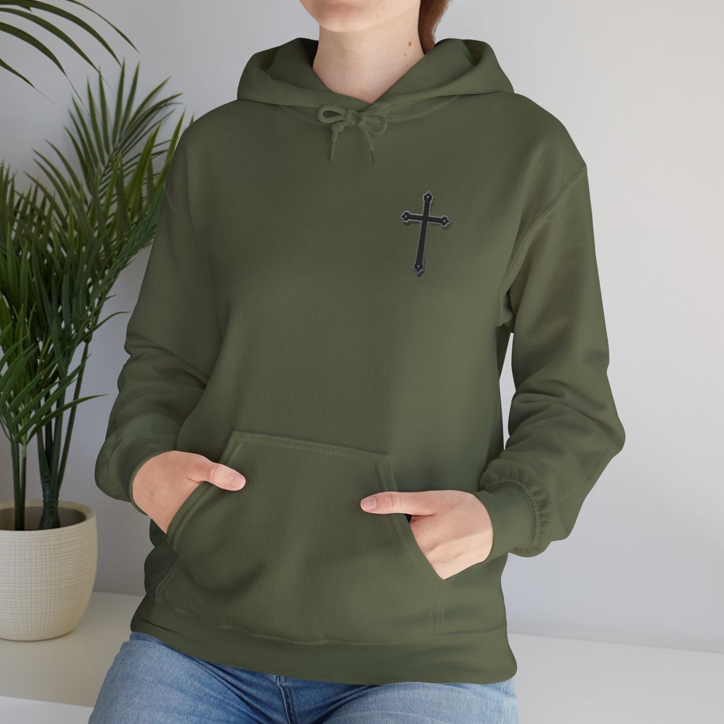Warrior’s Black Cross Women’s Hoodie – Front & Back Christian Apparel | Ephesians 6:11