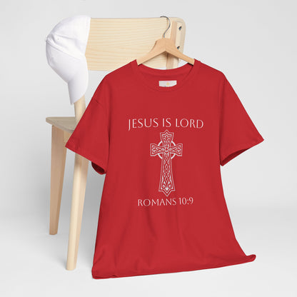 Women's Jesus is Lord Christian T-Shirt – Modern Cross Design (White Lettering)
