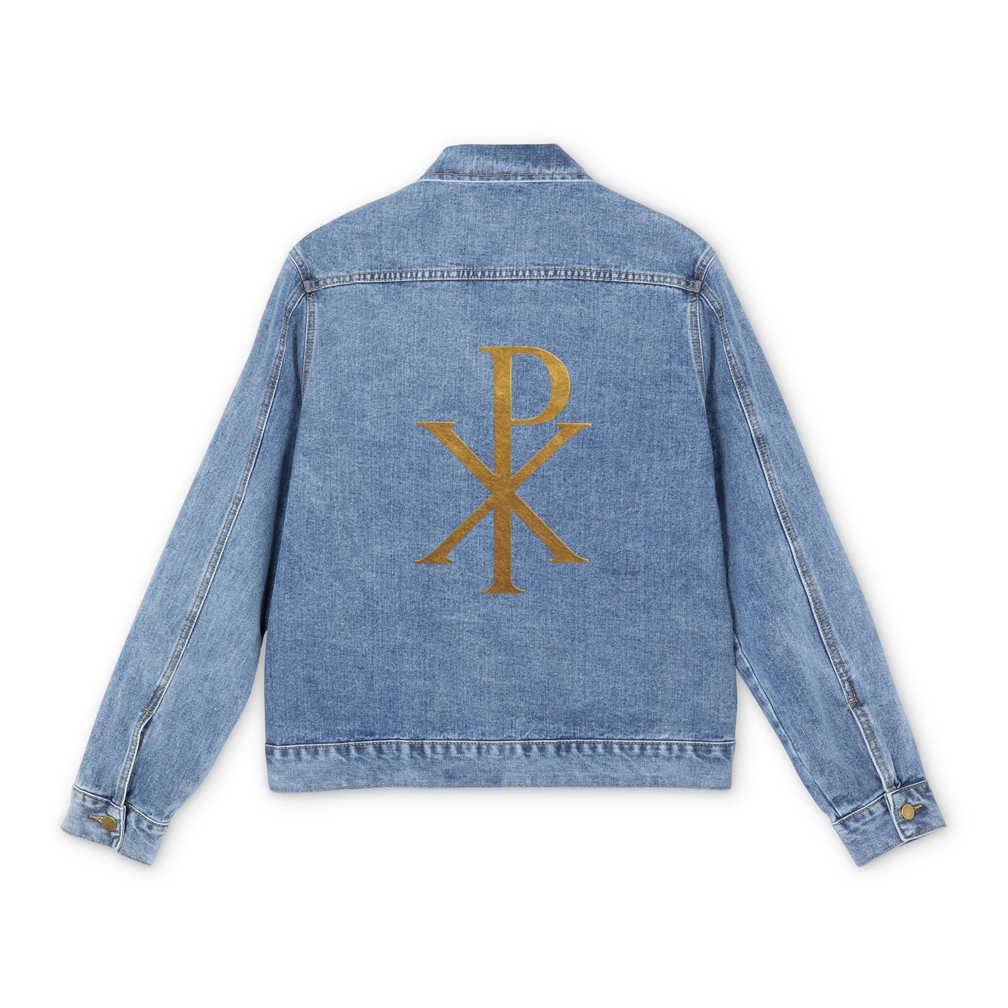 Golden Chi Rho Denim Jacket – Marked by Majesty