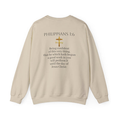 Becoming Men’s Faith Sweatshirt – Dark Lettering (Philippians 1:6)