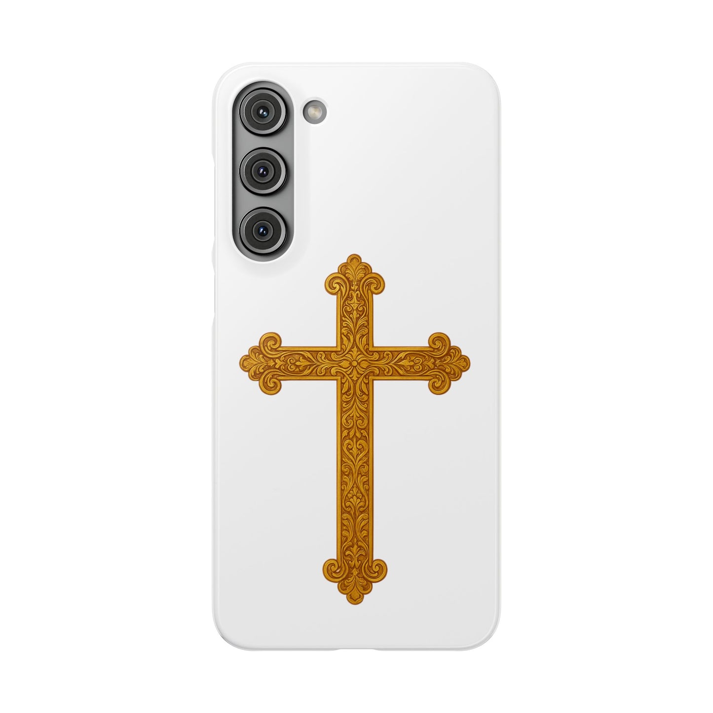White Samsung Snap Case – Gold Cross Design