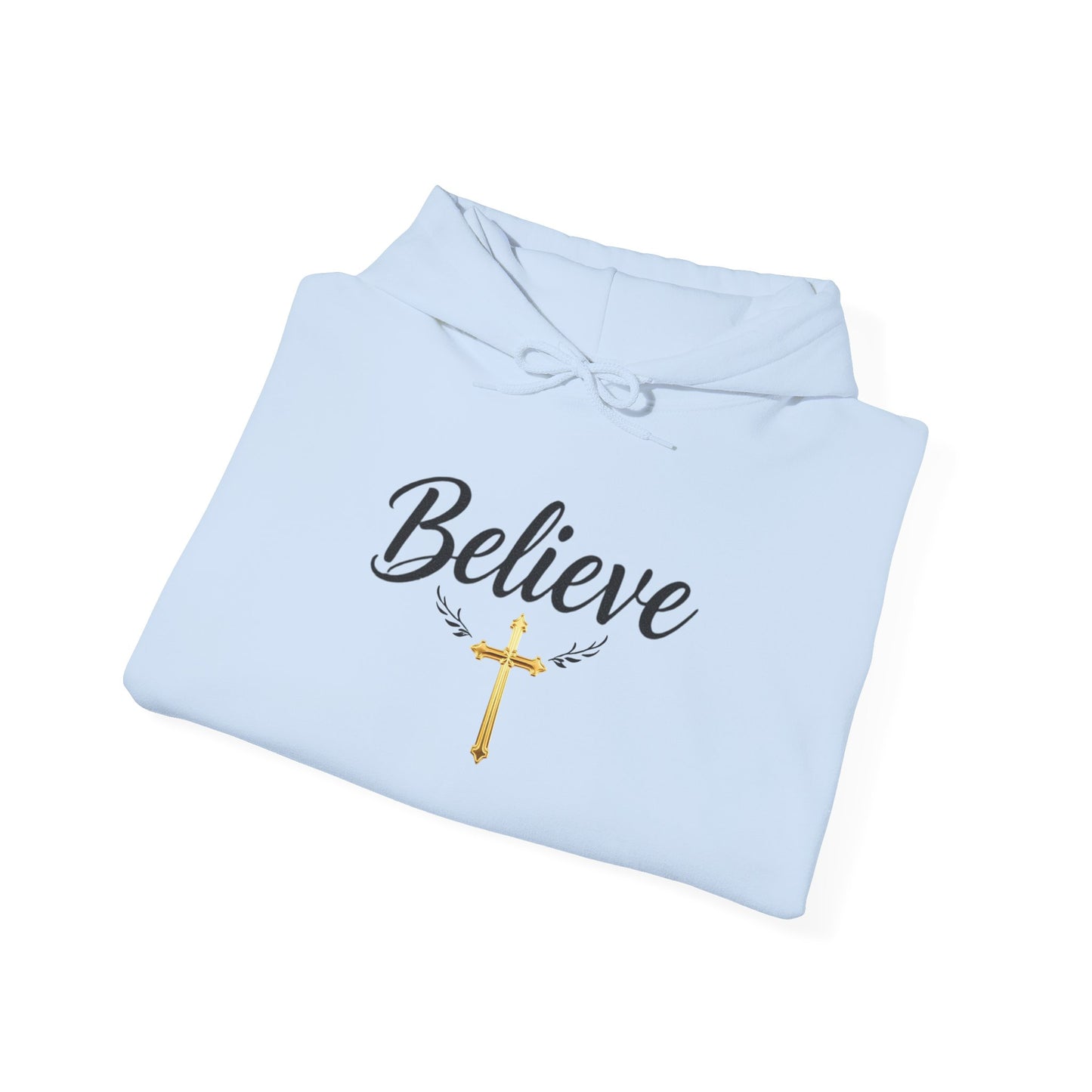 Believe - Women's Christian Hoodie with Golden Cross
