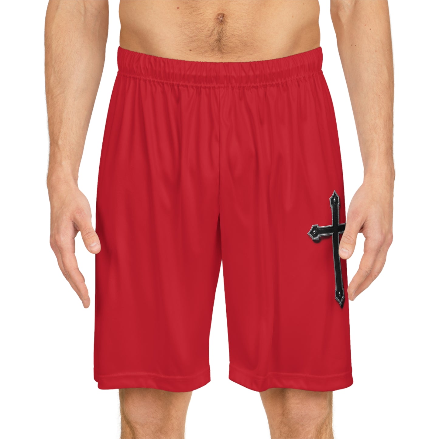 Men’s Black Cross Basketball Shorts in Red – Faith-Inspired Performance & Comfort