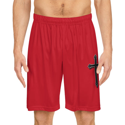 Men’s Black Cross Basketball Shorts in Red – Faith-Inspired Performance & Comfort