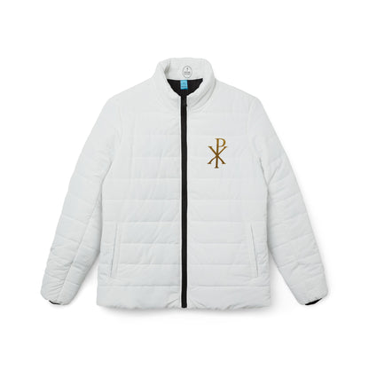 Heralded Faith Women’s Puffer Jacket – Gold Chi Rho Crest