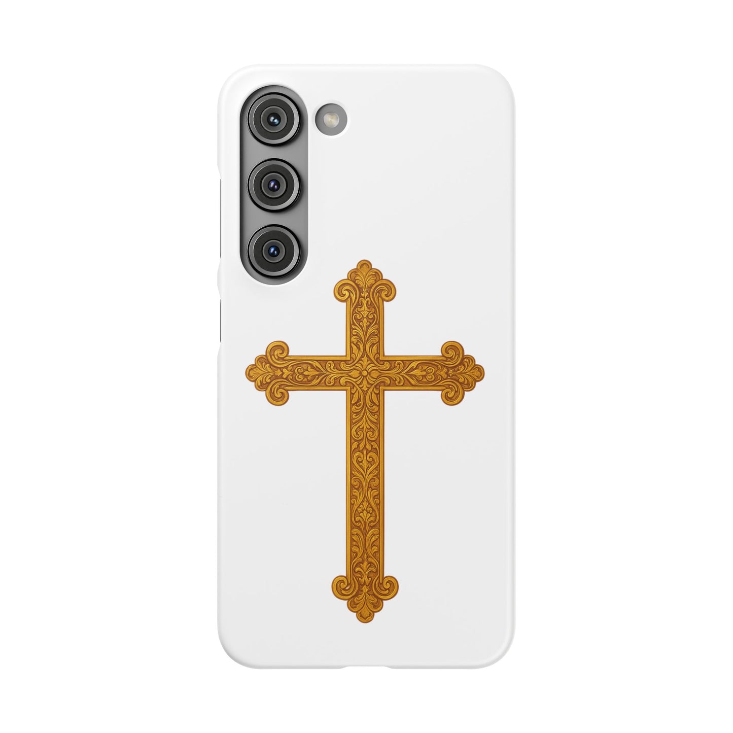 White Samsung Snap Case – Gold Cross Design