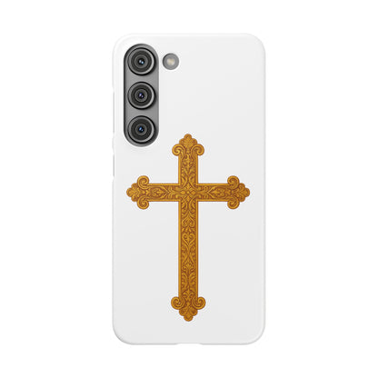 White Samsung Snap Case – Gold Cross Design
