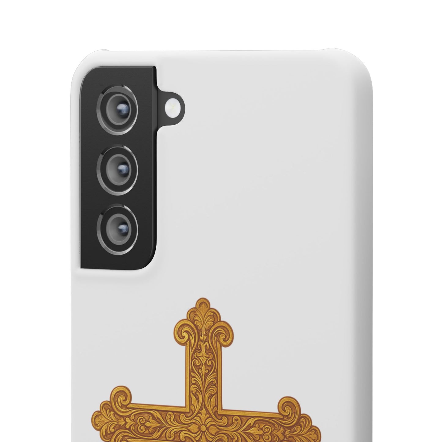 White Samsung Snap Case – Gold Cross Design