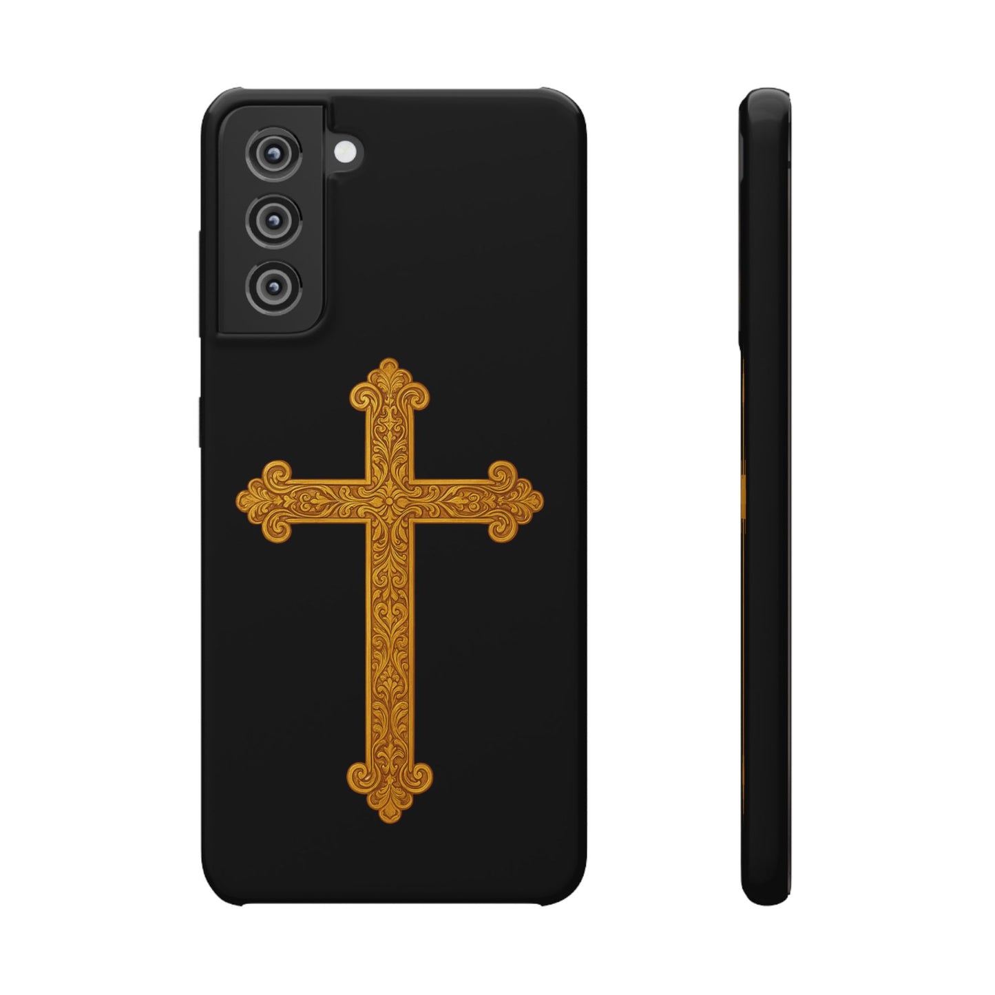 Black Samsung Snap Case – Gold Cross Design