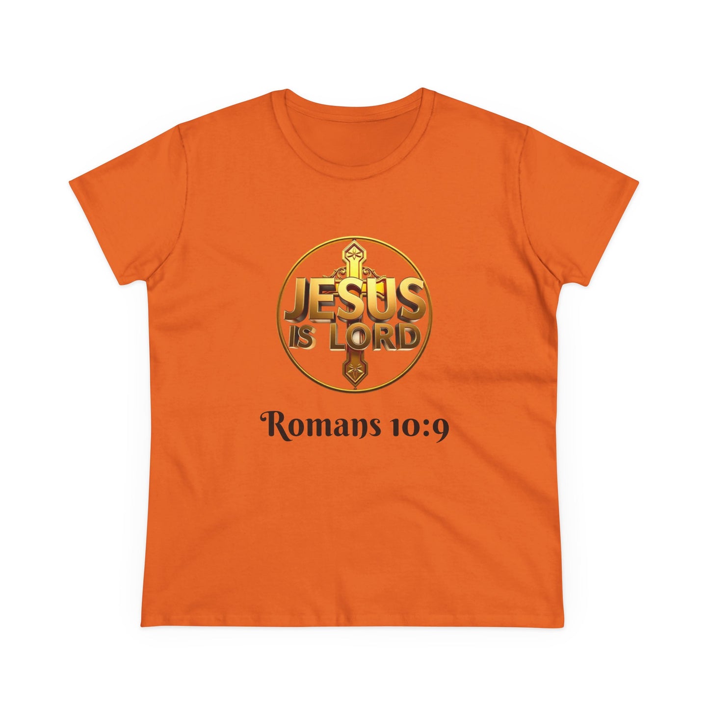 Women’s Romans 10:9 Christian T-Shirt – Jesus Is Lord & He Is Risen (Dark Lettering)