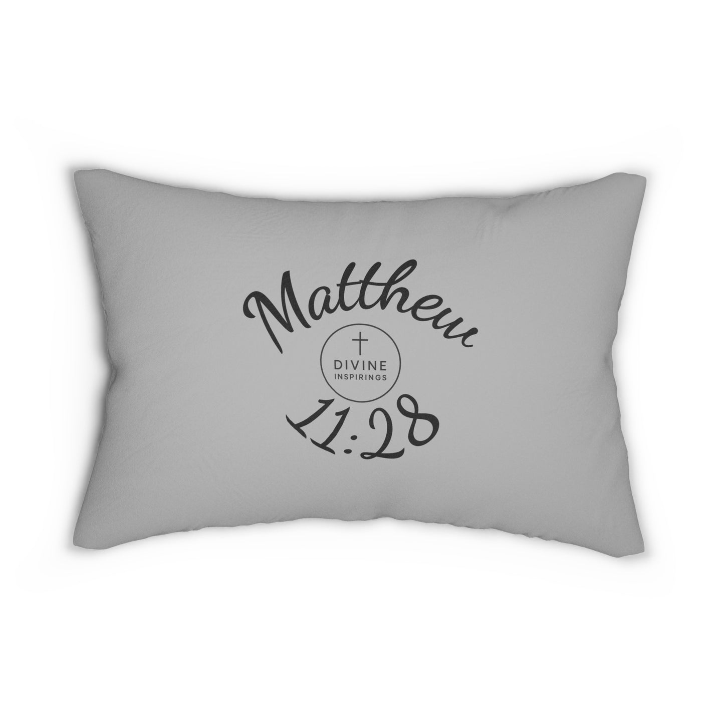 Matthew 11:28 Lumbar Pillow – Rest for the Weary (Literally in grey!)