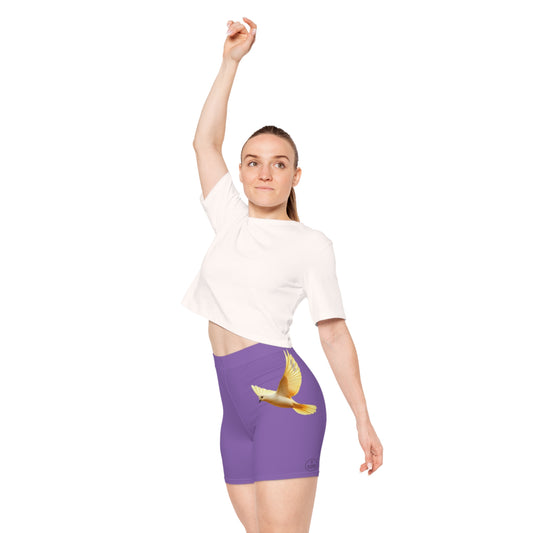 Golden Dove Women’s Biking Shorts in Purple – Spirit of Peace and Power