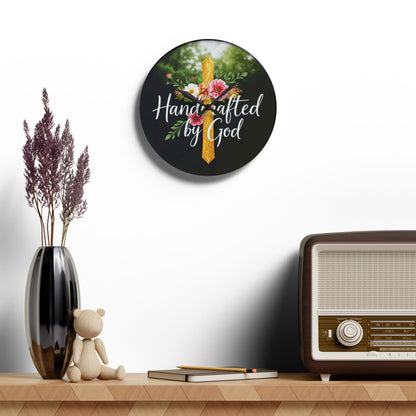 "Handcrafted by God" Wooden Wall Clock – Inspirational Faith Decor