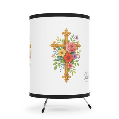 Light of Grace – Floral Cross Tripod Lamp for Faith-Filled Spaces