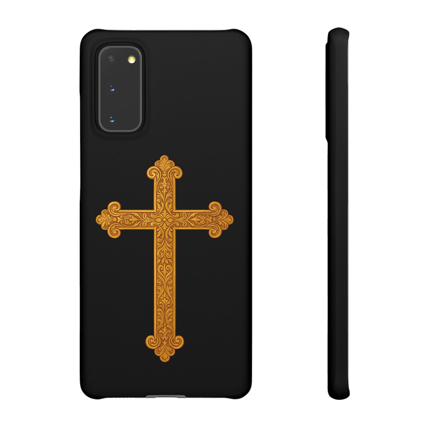 Black Samsung Snap Case – Gold Cross Design