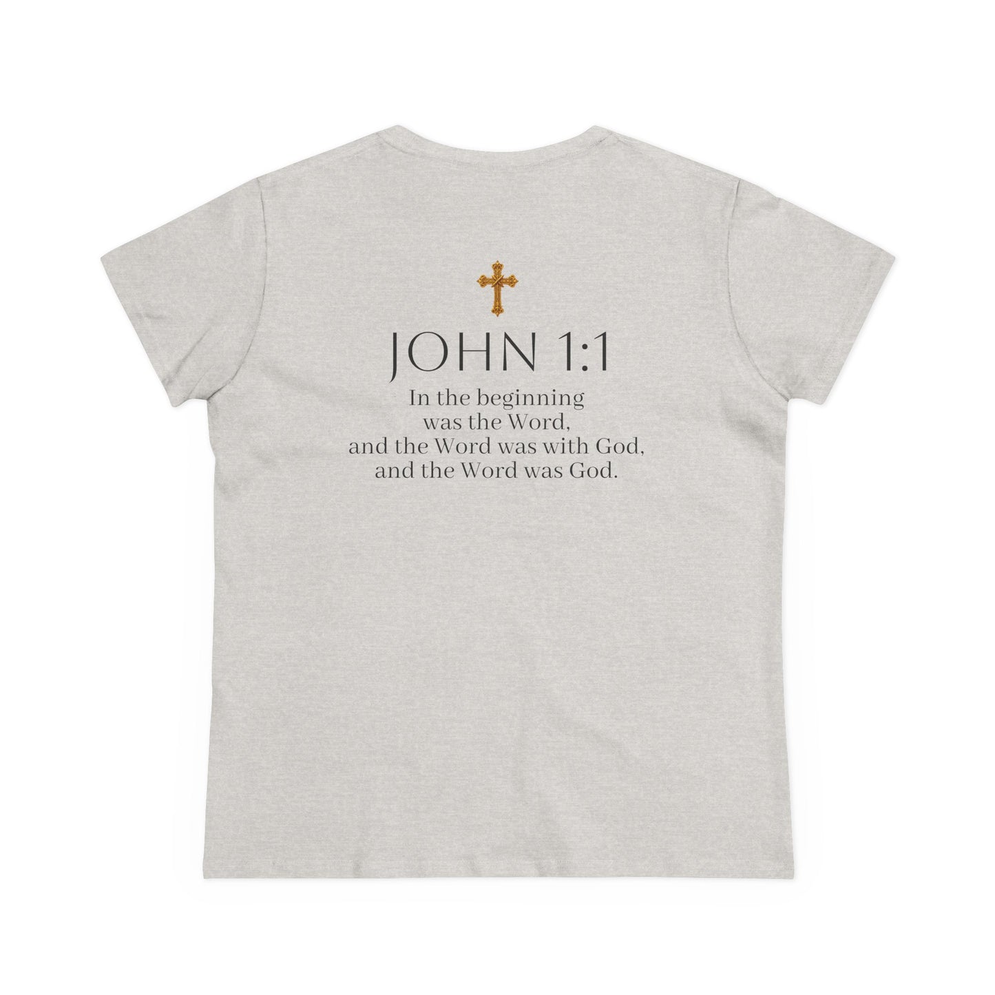 “The Word Eternal” – Women’s Christian Tee with Bold Dark Lettering (John 1:1)