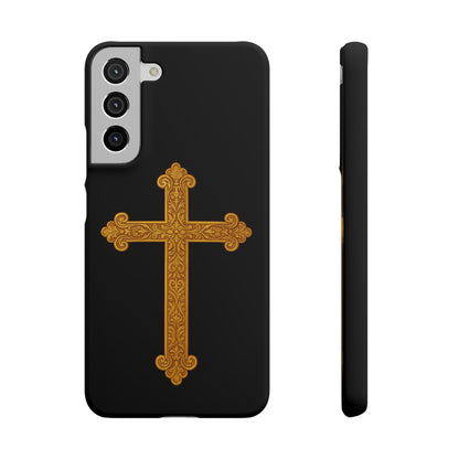 Black Samsung Snap Case – Gold Cross Design
