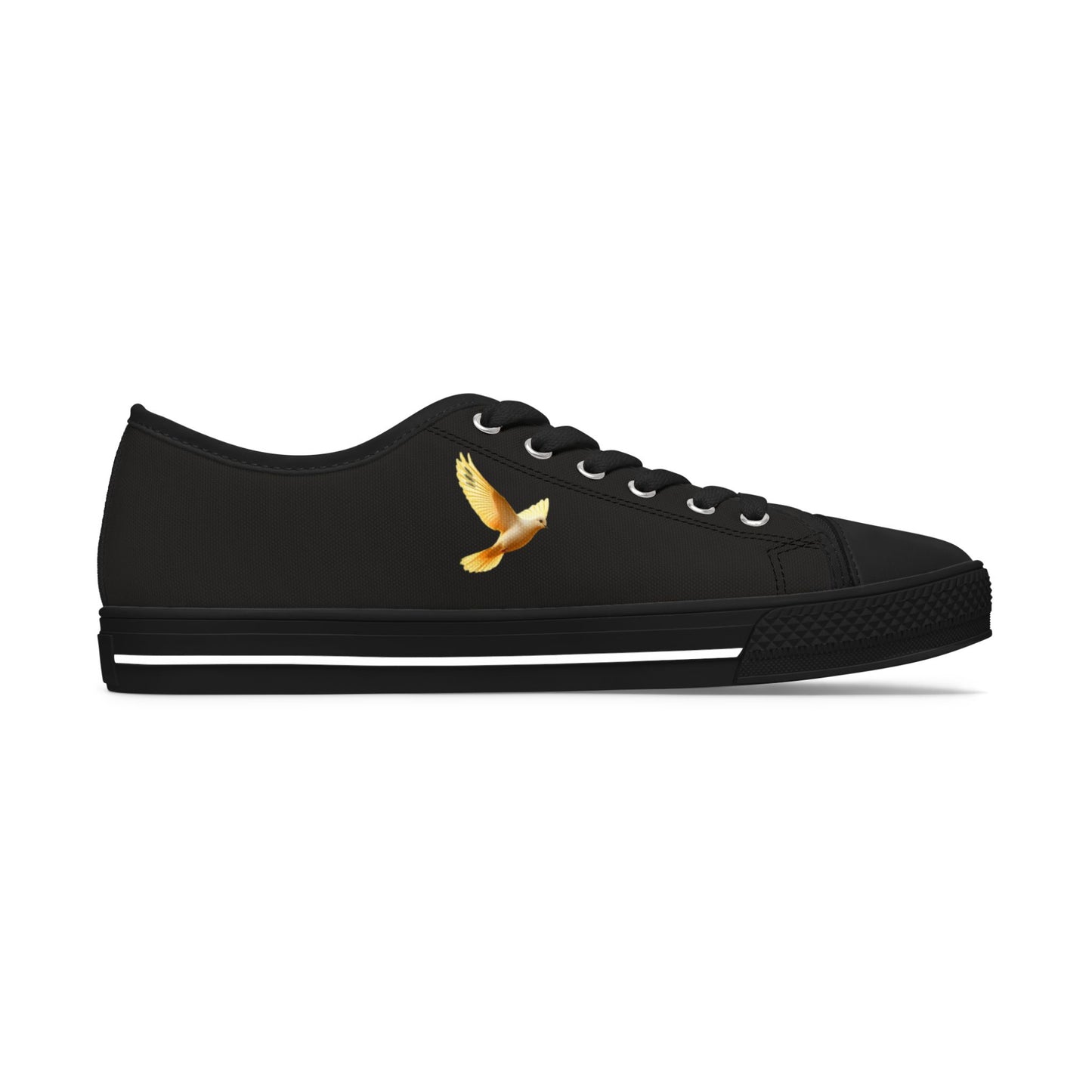 Wings of Peace – Women’s Low-Cut Canvas Shoes in Black with Dove Design