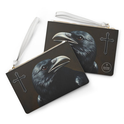 Faith & Shadow Clutch – Black Cross with Crow Portrait