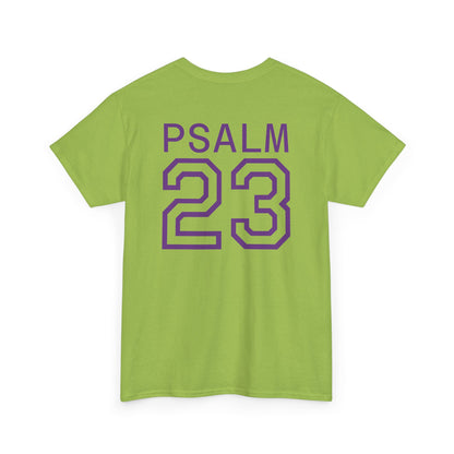 Psalm 23 Men’s T-Shirt – Inspired Sports-Style Shirt (Purple Lettering)