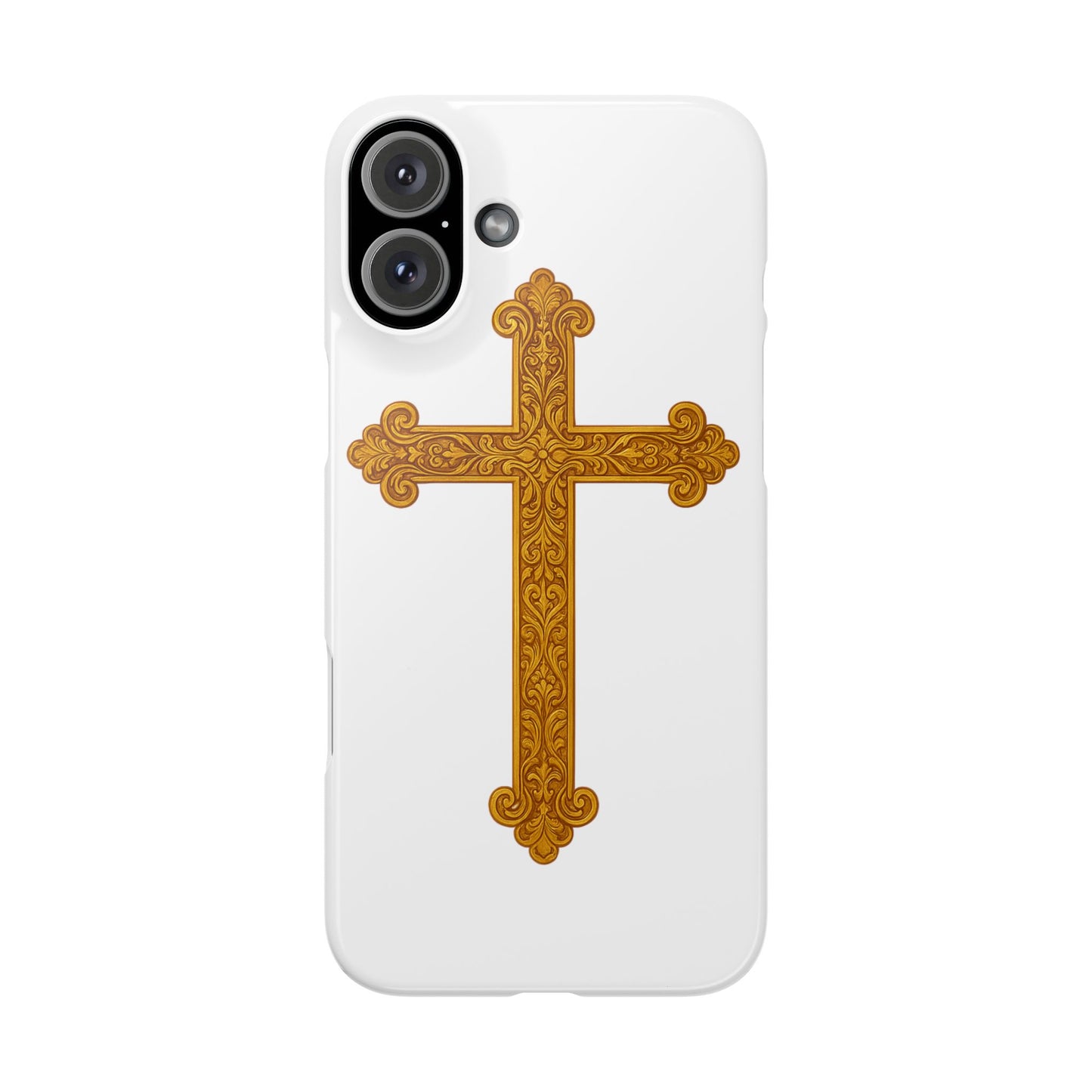 White iPhone Snap Case – Gold Cross Design