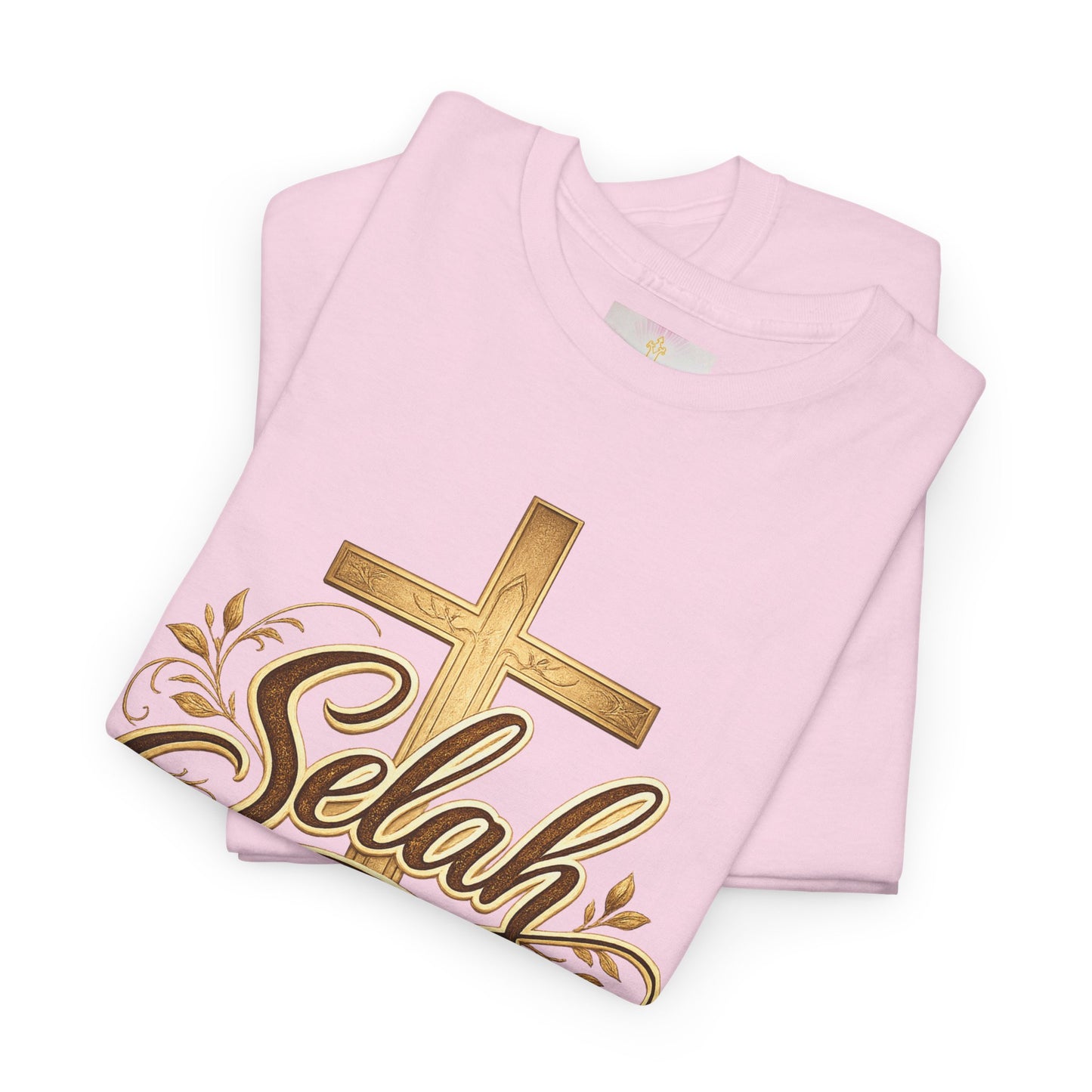 Selah Cross Tee — Women's Christian T‑Shirt with Gold Script