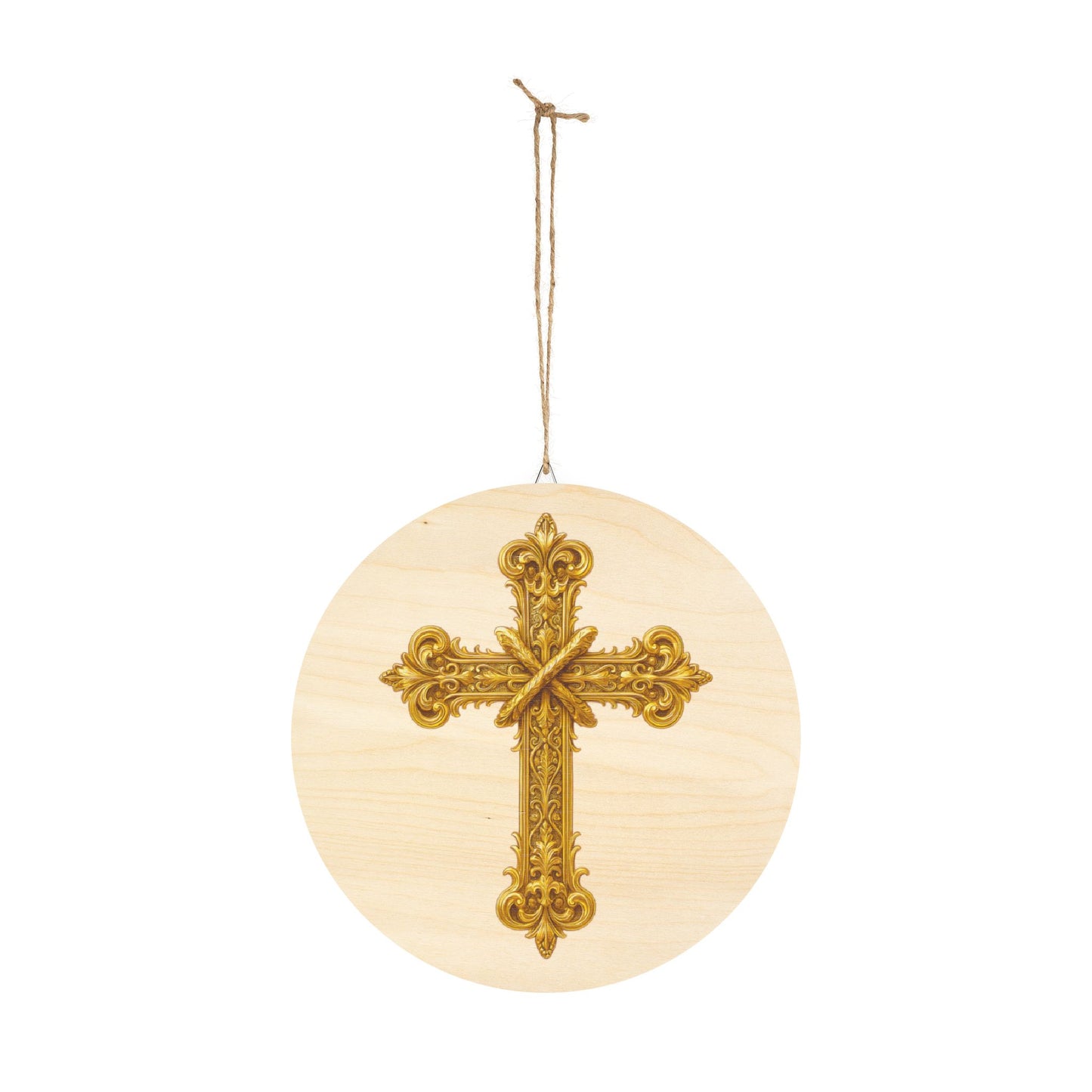 Golden Cross Wall Hanging — Faith-Inspired Wooden Décor