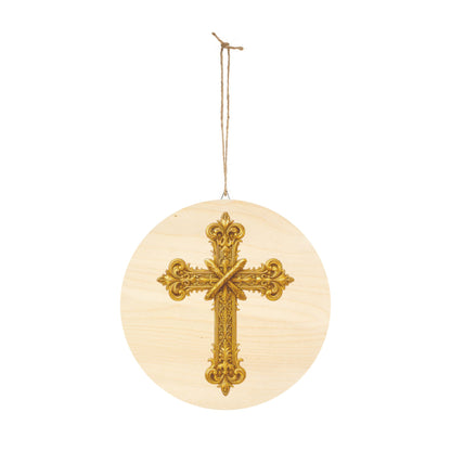 Golden Cross Wall Hanging — Faith-Inspired Wooden Décor